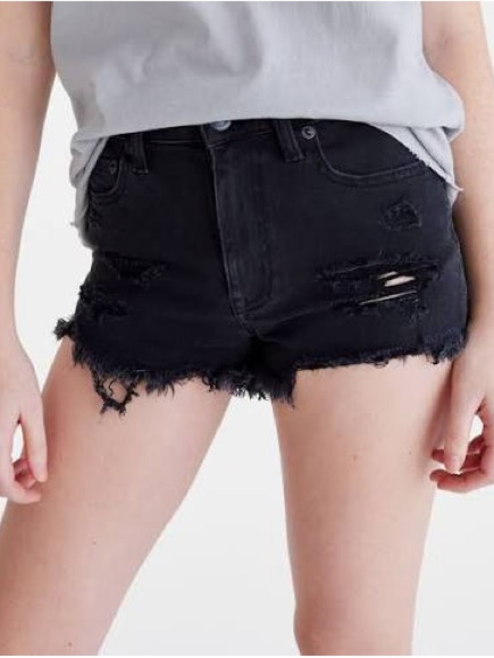 Aeropostale Black Denim Shorts with Distressed Look